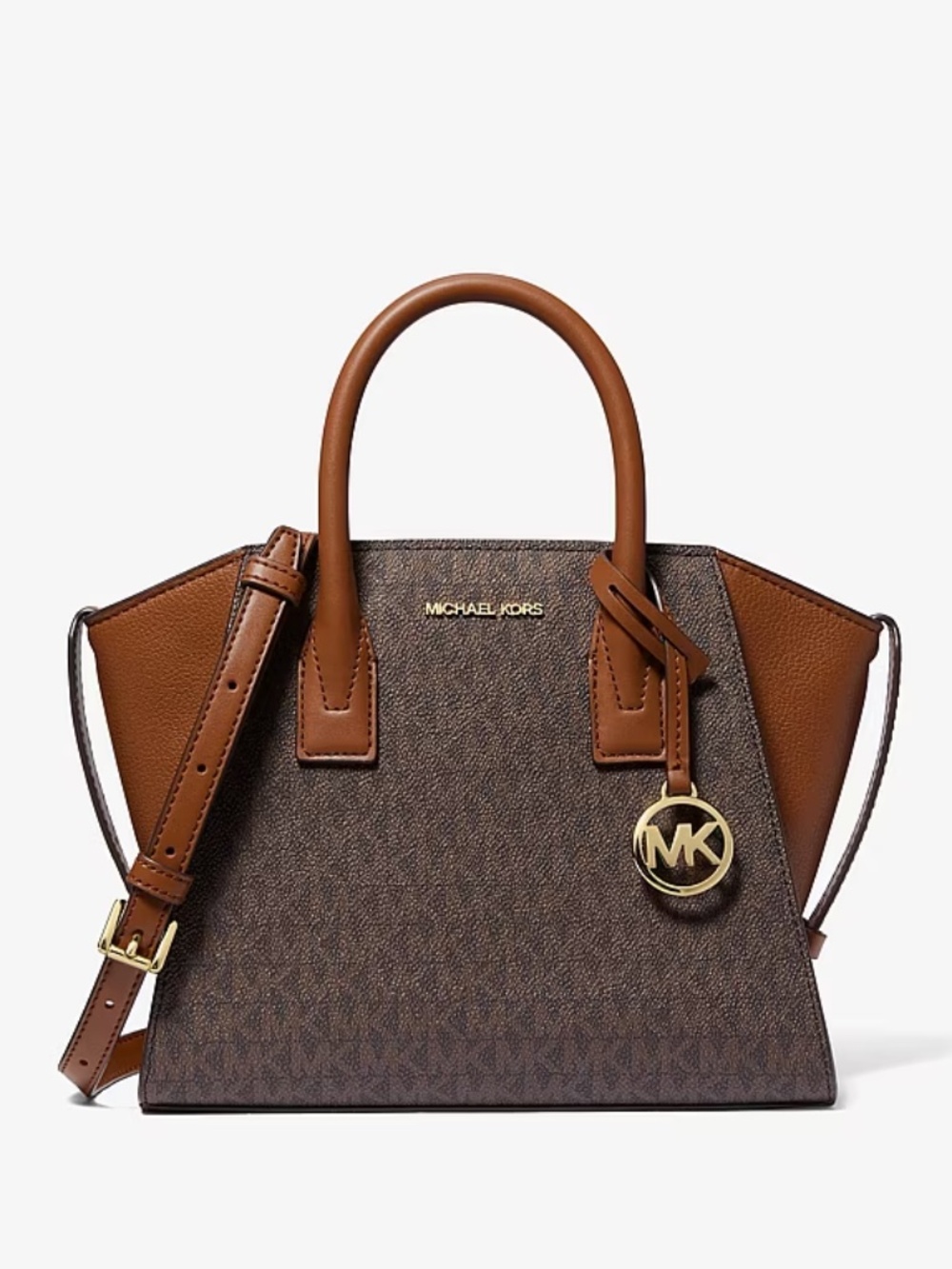 NWT MICHAEL KORS Avril Small Logo and Leather Satchel